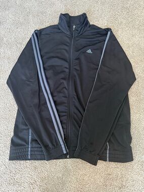 adidas Black Track Jacket with Gray Stripe Accents